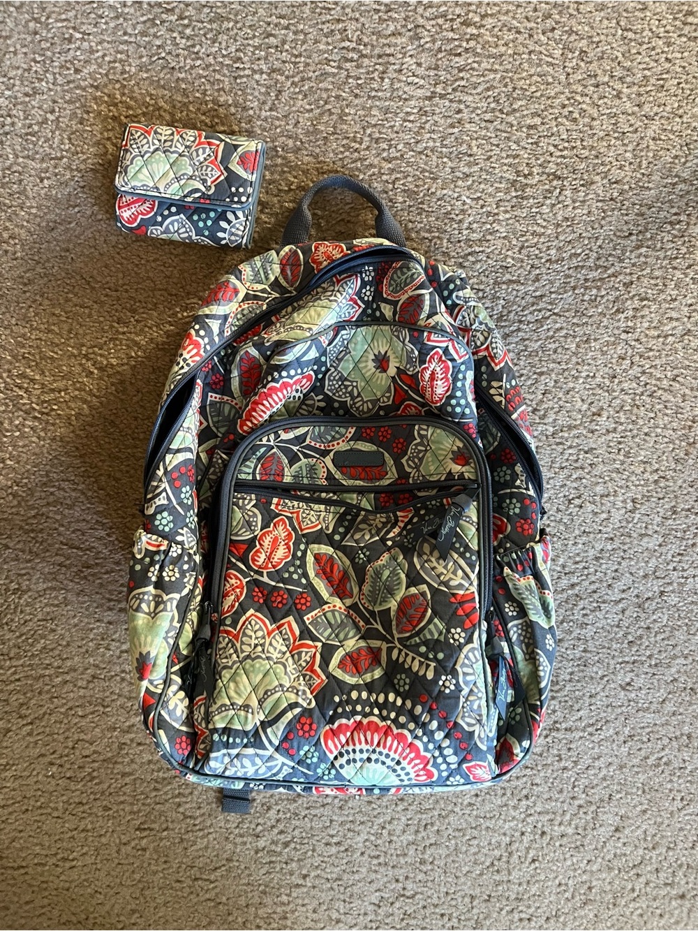 Quilted Vera Bradley retired floral Pattern Women's Backpack and matching wallet